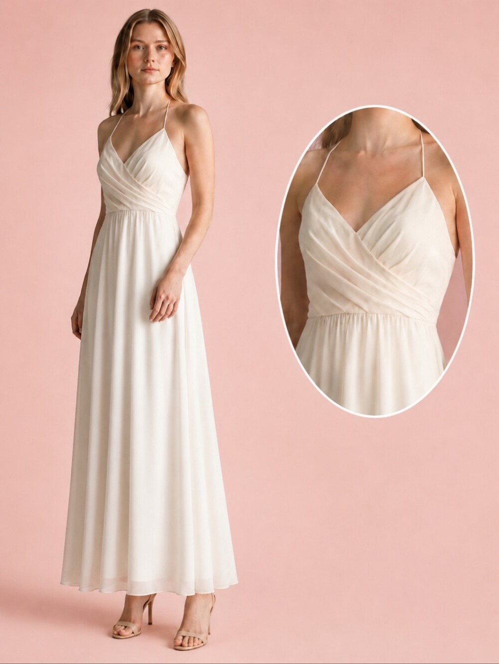 soft blush pink strappy ruched bodice chiffon fairycore Long gown sz 12